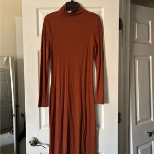 A New Day Mock Neck Ribbed Long Sleeve Midi Dress